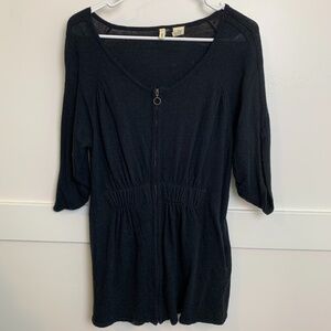 Moth Black Ruched Half Sleeve Full Zip Sweater